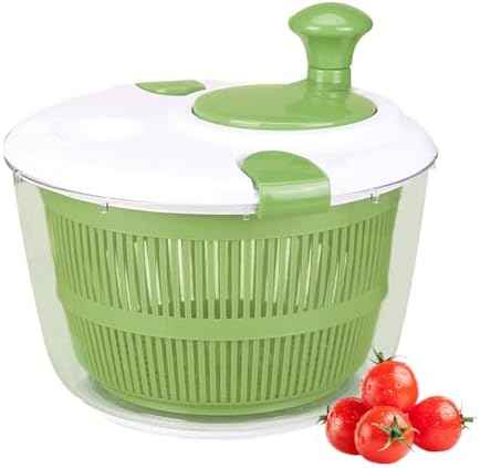 Large Salad Spinner with Lid, 5 Qt Capacity, Manual Vegetable Dryer with Double-Lock Handle, Quick and Easy Multi-Use Lettuce Spinner, Vegetable Dryer, Fruit Washer