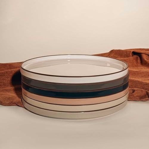 MORA Ceramic Flat Dinner Plates Set of 6, 10.5 in High Edge Dish Set