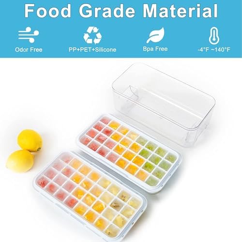 Ice Cube Tray with Lid and Bin, ZZWILLB 64 pcs Ice Trays for Freeze
