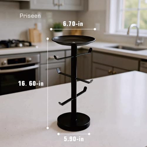 Coffee Mug Tree, Cup Holder for 6 Cups, with Tray for Phone, Tissues