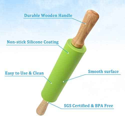 1Set Rolling Pin Pastry Mat Set Non-Stick 6 in 1 Dough Roller Baking
