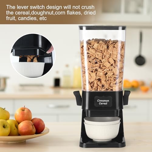 Cereal Dispenser Countertop with Cereal Bowls,16 Labels & Pen, Cereal Containers Storage, Candy Dispenser, Dry Food Dispenser For Pantry - Not Easy to Crush Food (Black, 2 Pack)