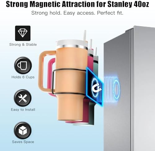 Magnetic Stanley Cup Holder for Fridge, 2 Pack Tumbler Organizer with
