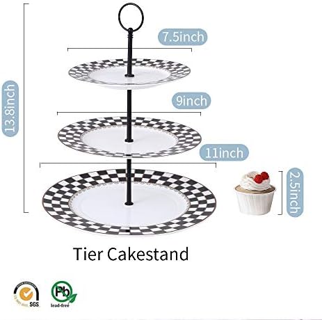 Porlien Checker Pattern 3 Tier Cake Stand for Desserts, Cupcakes