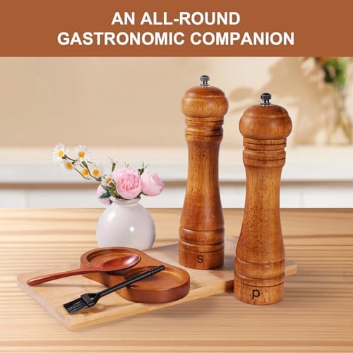 DEBETOOL Wooden Salt and Pepper Grinder Set, 8-inch Oak Mill