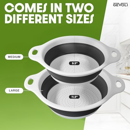 Collapsible Colanders (2 Pack Set) Food Strainers with Over-Sink Water