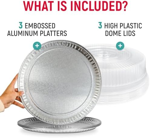 USA-Made Set of 3 Aluminum Round Serving Platters and 3 Plastic Dome