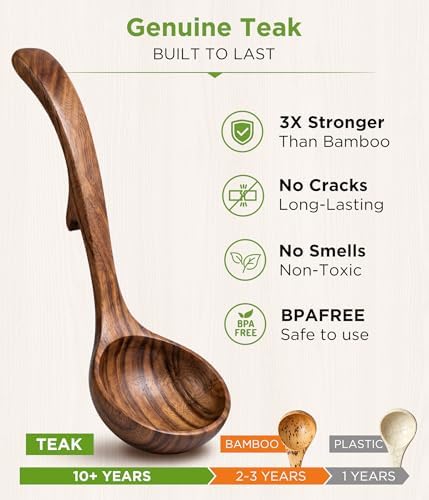 3-Size Teak Wooden Ladle Set