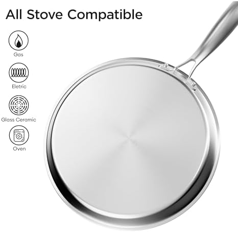 COOKER KING 9.5" Crepe Pan Nonstick, 3-Ply Stainless Steel Omelet