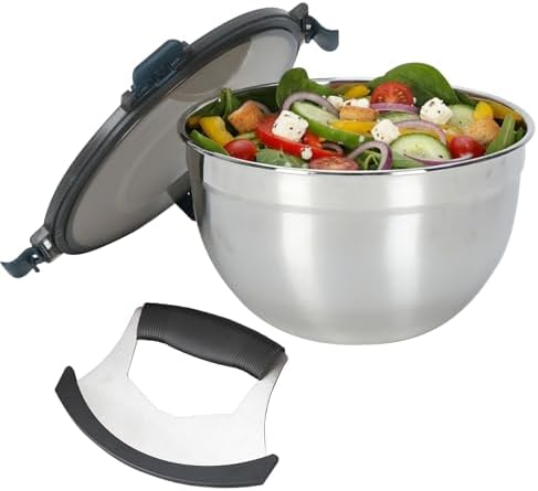 Stainless Steel Salad Chopper Bowl with Lid, 135 oz Large Salad Bowl