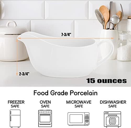 Yesland 2 Pcs 15 oz Gravy Boat, Ceramic White Easy-Pour Gravy Boat for
