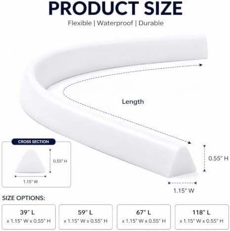 59Inch Collapsible Shower Threshold Water Dam, Silicone Water Barrier
