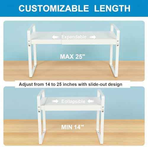 11" Deep Expandable Cabinet Shelf Organizer Riser, 1-Pack White