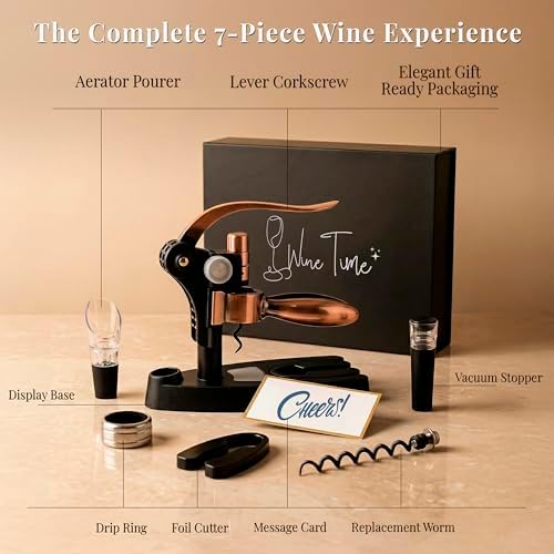 Complete Corkscrew Wine Opener Set With 7 Essential Accessories
