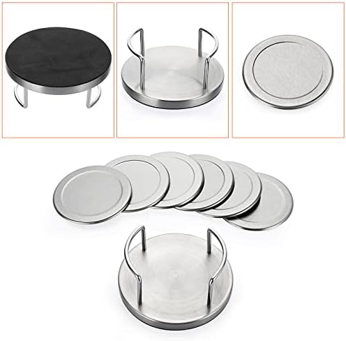 JUXYES Set of 6 Stainless Steel Metal Round Coaster with Holder for