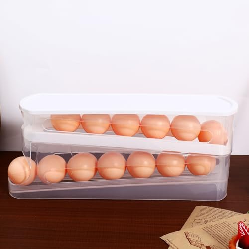 Cabilock Auto Rolling Egg Dispenser for Refrigerator, Clear Tiered Egg