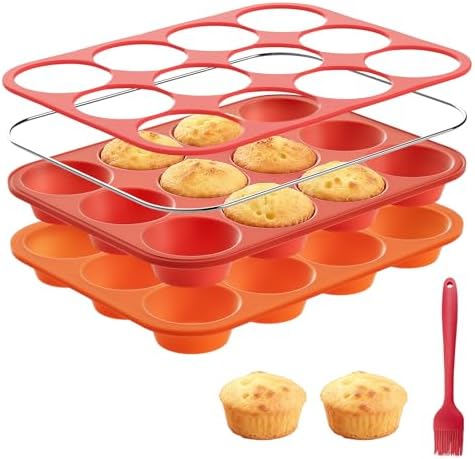 Silicone Muffin Pan with Metal Reinforced Frame,2 Pcs 2.9" Regular