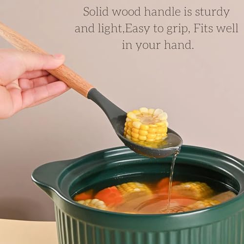 LorisArm Wooden Handle Silicone Spoon, 12" Rubber Spoon 4-Pack