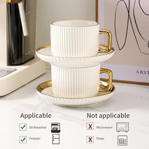 LETAOTAO Cappuccino Cups with Saucers, 8oz Ceramic Coffee Cups with