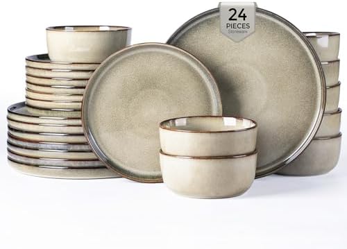 GBHOME Dinnerware Sets for 8, 24 Pieces Ceramic Plates and Bowls Set