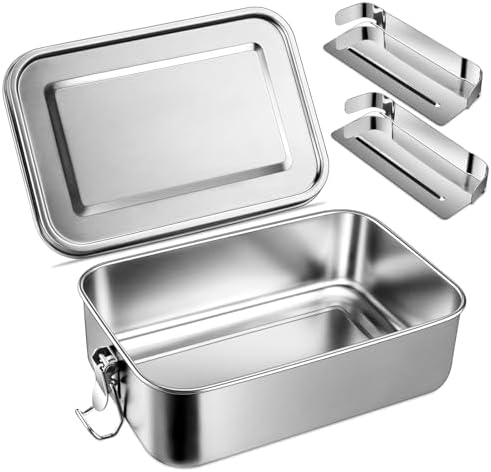 Leonyo 47oz Metal Lunch Box Bento Box Stainless Steel with 2 Dividers