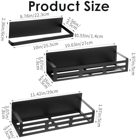3-Pack Black Magnetic Spice Rack with Paper Towel Holder