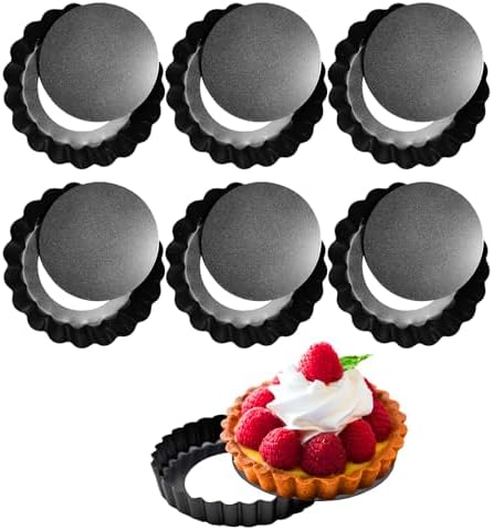 6 Pack Mini Tart Pans 4 Inch with Removable Bottom Round Non-stick