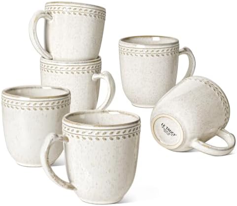 LE TAUCI Coffee Mugs Set of 6, 12 oz Ceramic Coffee Cups with Handle
