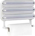 Aluminum Foil & Plastic Wrap Dispenser with Cutter - Magnetic & No-Drill Wall Mount, Cling Film Dispenser with Paper Towel Holder, Space-Saving 4-in-1 Kitchen Organizer - Fits 12" Roll, White
