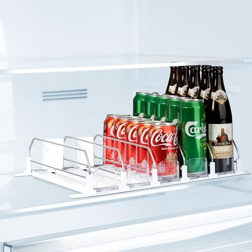 LumoShine Drink Organizer for Fridge, Holds Up to 25 Cans, White