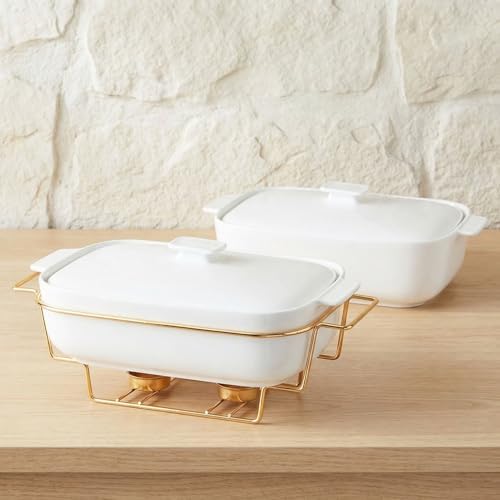 1.9 Quart Ceramic Casserole Dish with Lids, White