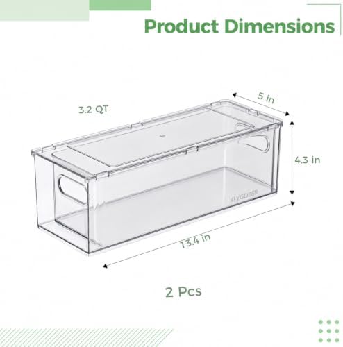 2 Pack Fridge Drawer Pull Out Stackable Bins, 13.4 x 5 x 4.3 in