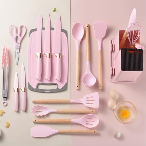 19 Pcs Kitchen Cooking Utensils and Knife Set with Block, Include
