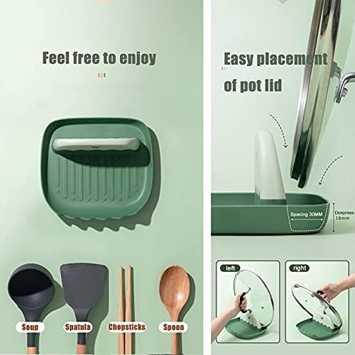 2-Pack Spoon Rest with Lid Holder for Kitchen Countertop (Pink&Green)