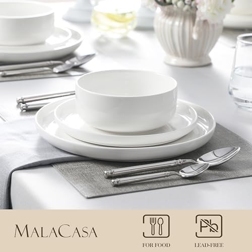 MALACASA 12 Pcs Porcelain Plates and Bowls Sets,Dinnerware Set for