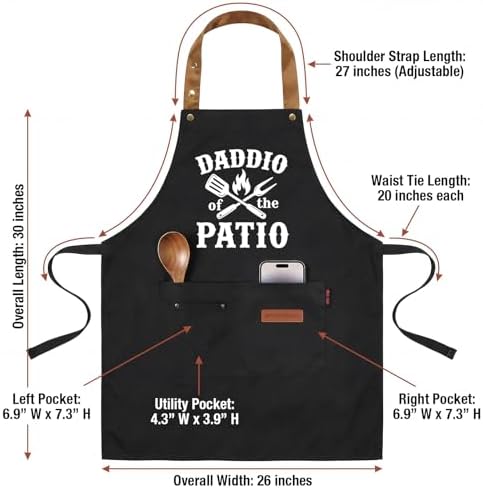 INNORU Daddio of the Patio Sign Apron with Pockets, Funny Cooking
