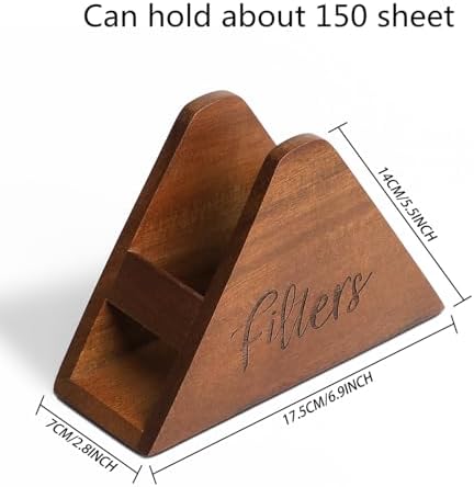 LBEMEY Acacia Wood Coffee Filter Holder, Coffee Bar Decor,Storage for