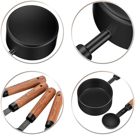 Wooden Handle Measuring Cups & Spoons Set 8-Piece – Stainless Steel