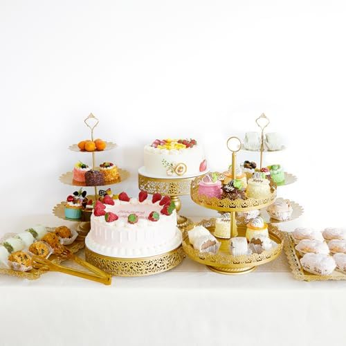 11 Pcs Gold Dessert Table Display Set, Metal Cake Stand Platters