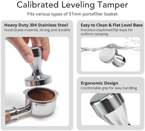 Luocute 51mm Stainless Steel Coffee Tamper Set with Latte Art Pen