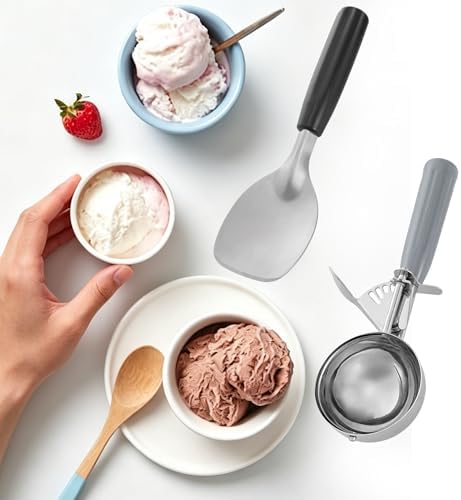 4 oz Stainless Steel Ice Cream Scoop with Trigger Release + Ice Cream