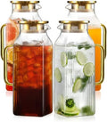 4 Pack 2 Liter/68 oz Square Glass Pitcher with Lid, Classic Stripes