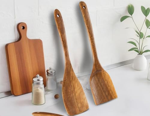 Wooden Spatulas, 2 PCs Natural Acacia Wooden Cooking Utensils Set for
