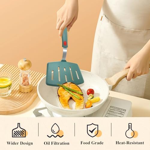 Silicone Spatula Turner Set of 2, Heat Resistant Pancake Spatulas for