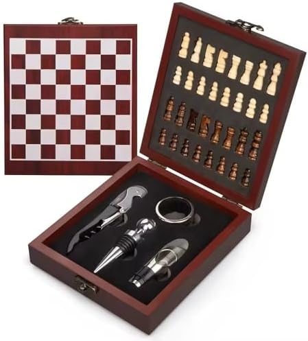 Wine Gift Box with Chess Set - Accessory Set with Wine Opener, Wine