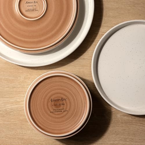 AmorArc Stoneware Dinnerware Sets for 4,12 Pcs Plates and Bowls Set