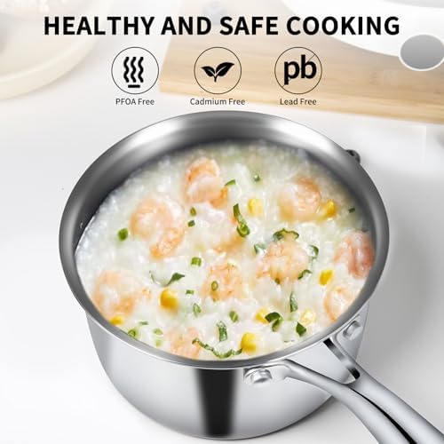 EWFEN 3 Ply Stainless Steel Sauce Pan Set with Lids, 1 & 2 & 3 Quart