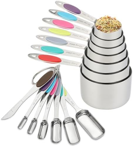 Magnetic Measuring Cups and Spoons Set of 14,Stainless Steel Measuring