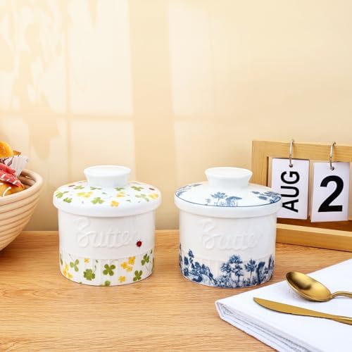 Butter Crock with Lid for Countertop, Chinoiserie Butter Bell Dish
