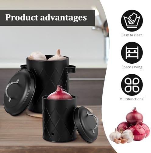 2Pcs Onion Storage Canisters, 2 Sizes Potato Storage Bins, Carbon